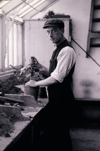 Portrait of gardener at Royal Botanic Garden Edinburgh. Thought to have been taken between 1910 and 1920. Photographer unknown.