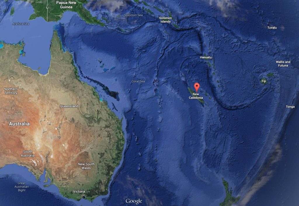 Location of New Caledonia of the NE coast of Australia