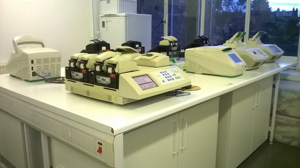 Our hard-working PCR machines wait for samples in the molecular lab