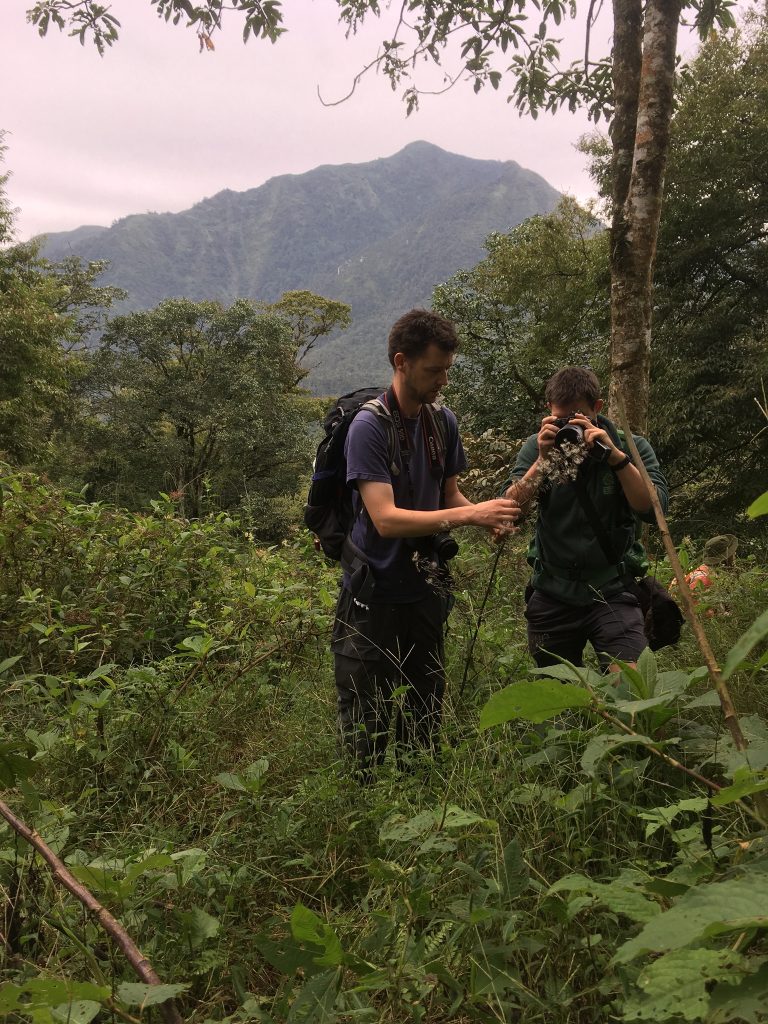 Andy and Alex take a photograph of a specimen at Xa Ban Khoang