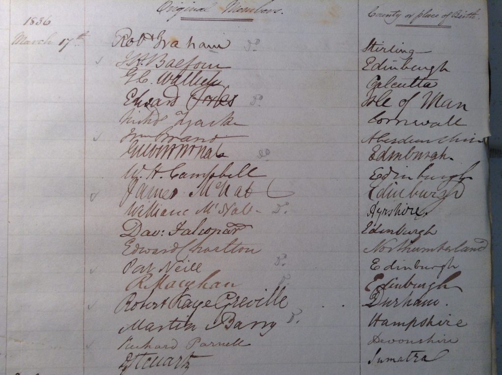 List of the original members of the Botanical Society of Edinburgh