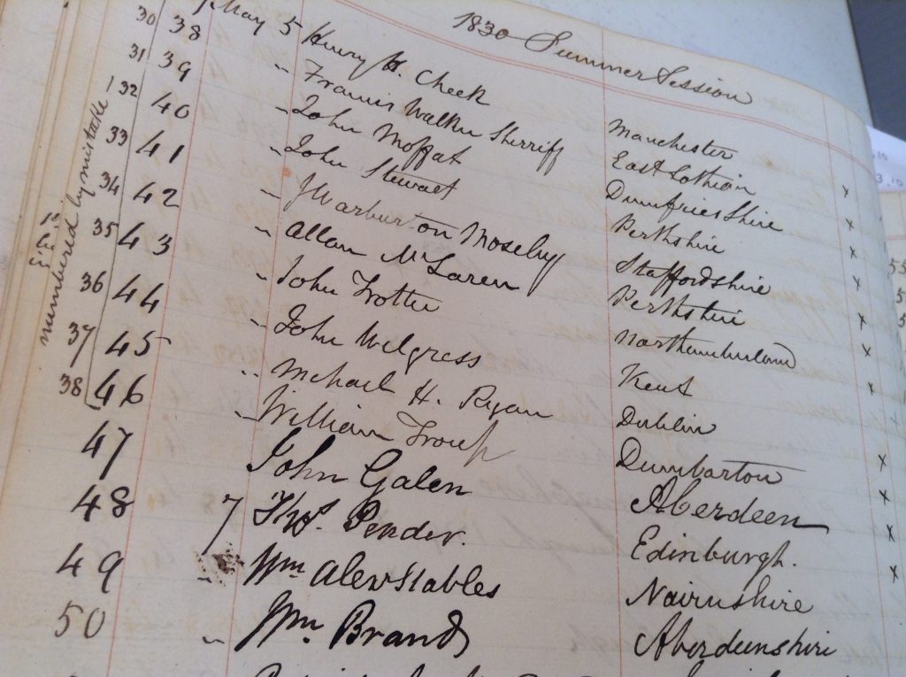 The 1830nEdinburgh University Botany Class Lists, showing Brand's name (50)