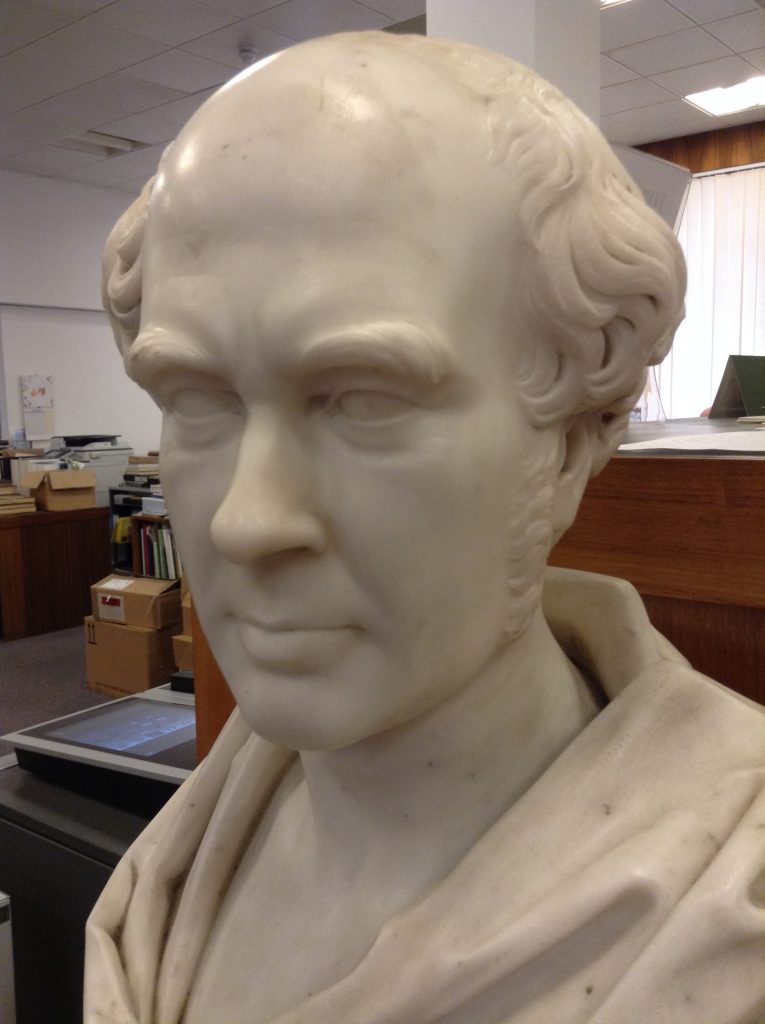 William Brand's bust in its new home at RBGE