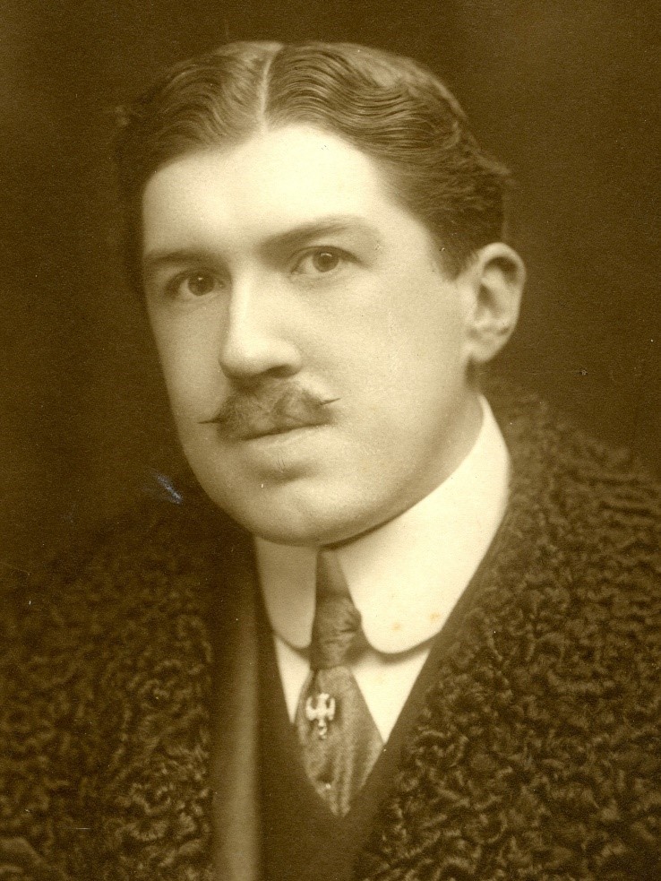 Sepia image of Reginald Farrer in shirt and tie