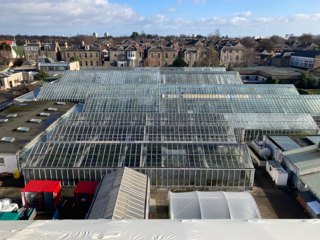 An over view of a large area of glasshouses