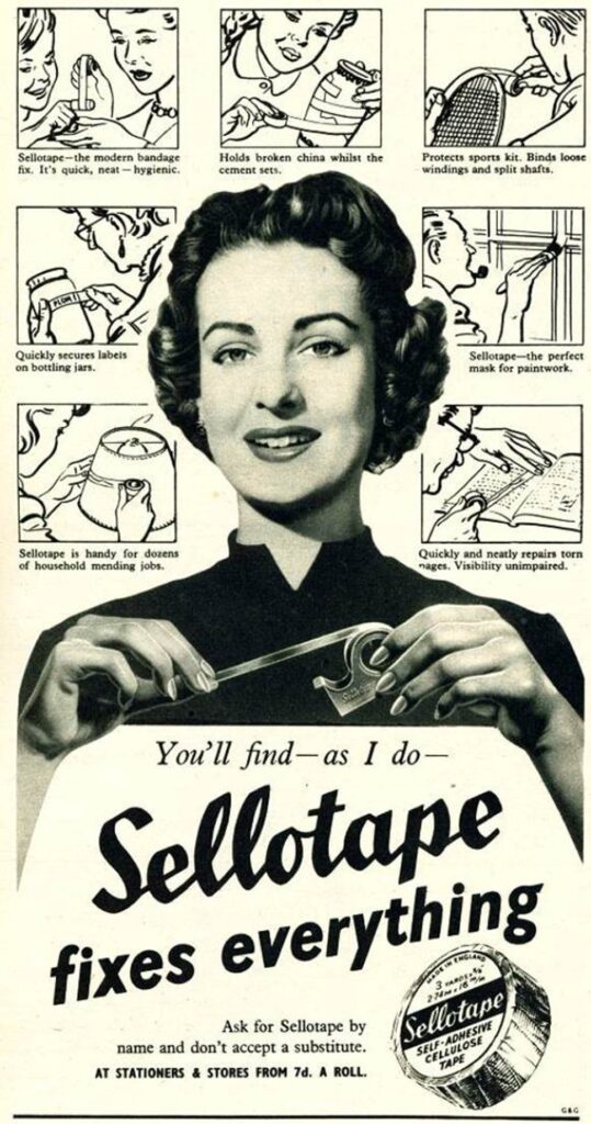 Ad from 1953 praising the many (supposed) uses of sticky tape