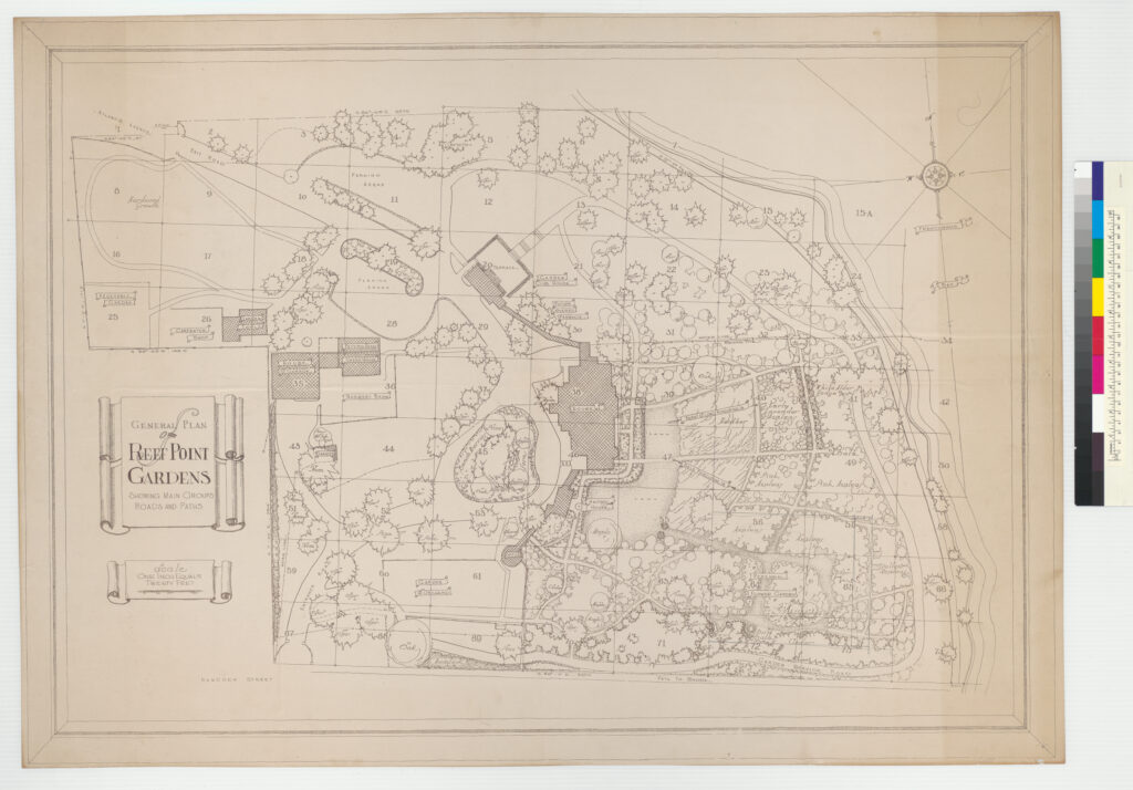Map of Reef Point Gardens, Bar Harbor, Maine. Image from UC Berkeley, Environmental Design Archives (https://calisphere.org/item/ark:/28722/bk000775f50/
https://oac.cdlib.org/ark:/28722/bk000775f50/?order=3&brand=oac4
)